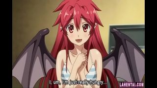 Demon gets blowjob in the school hentai