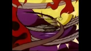 Devilman enjoys hurting yellow girl’s tits in a bondage style by whipping.