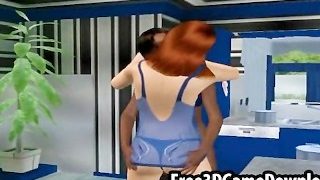 Hot interracial lesbian couple in a 3d cartoon animated game