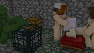 Minecraft Threesome Sex in a Dungeon with Zombies