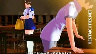 Shy 3D anime schoolgirl show tits