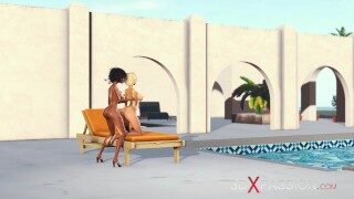 Hot outdoor sex. 3d black shemale fucks hard a sexy college girl in luxurious villa
