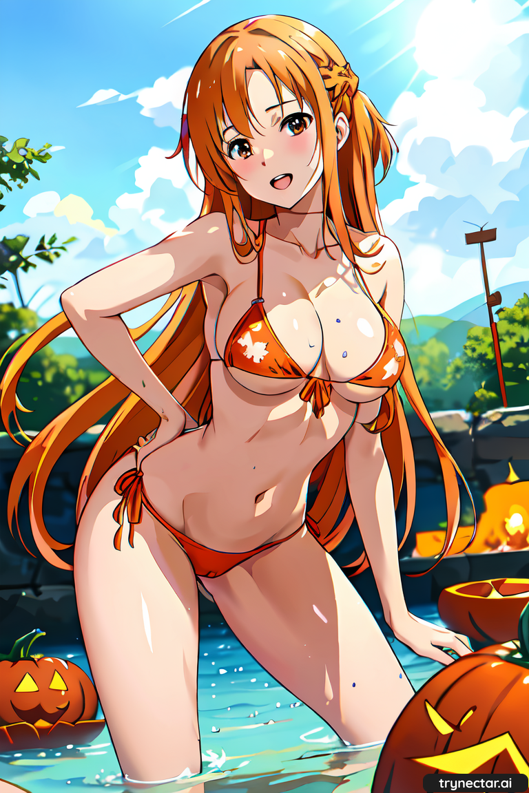ai ai_generated asuna_(sao) big_breasts bikini breasts cleavage hentai pumpkin swimsuit swimwear sword_art_online thighs yuuki_asuna