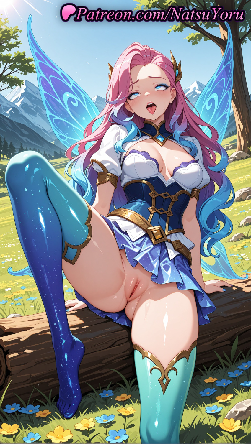 1girl 1girls 2025 ahegao ai ai_assisted ai_generated anime anime_style arm_support artist_name bangs big_breasts big_breasts blue_dress blue_eyes blue_hair blue_legwear blue_nails blue_skirt blue_sky blue_thighhighs blue_wings blush breasts bust caucasian cleavage cleft_of_venus clothing day dress fairy_wings feet female_focus female_only flower foot_fetish foot_out_of_frame forest gradient_hair gradient_legwear grass hair_ornament hentai high_quality high_res high_res high_resolution knee_up labia labia_majora league_of_legends league_of_legends:_wild_rift legs long_hair looking_at_viewer makeup medium_breasts miniskirt mountain multi-colored_hair multicolored_hair nail_polish natsuyoru nature no_panties no_shoes non-asian nopan open_mouth outside patreon pink_hair pleated_skirt puffy_short_sleeves puffy_sleeves pussy pussy riot_games seraphine_(league_of_legends) shiny shiny_skin short_sleeves sitting skirt sky solo_female spread_legs stable_diffusion stockings teeth thighs tongue tongue_out tree tree_stump two-tone_hair uncensored upper_teeth_only voluptuous voluptuous_female wavy_hair wings yellow_flower