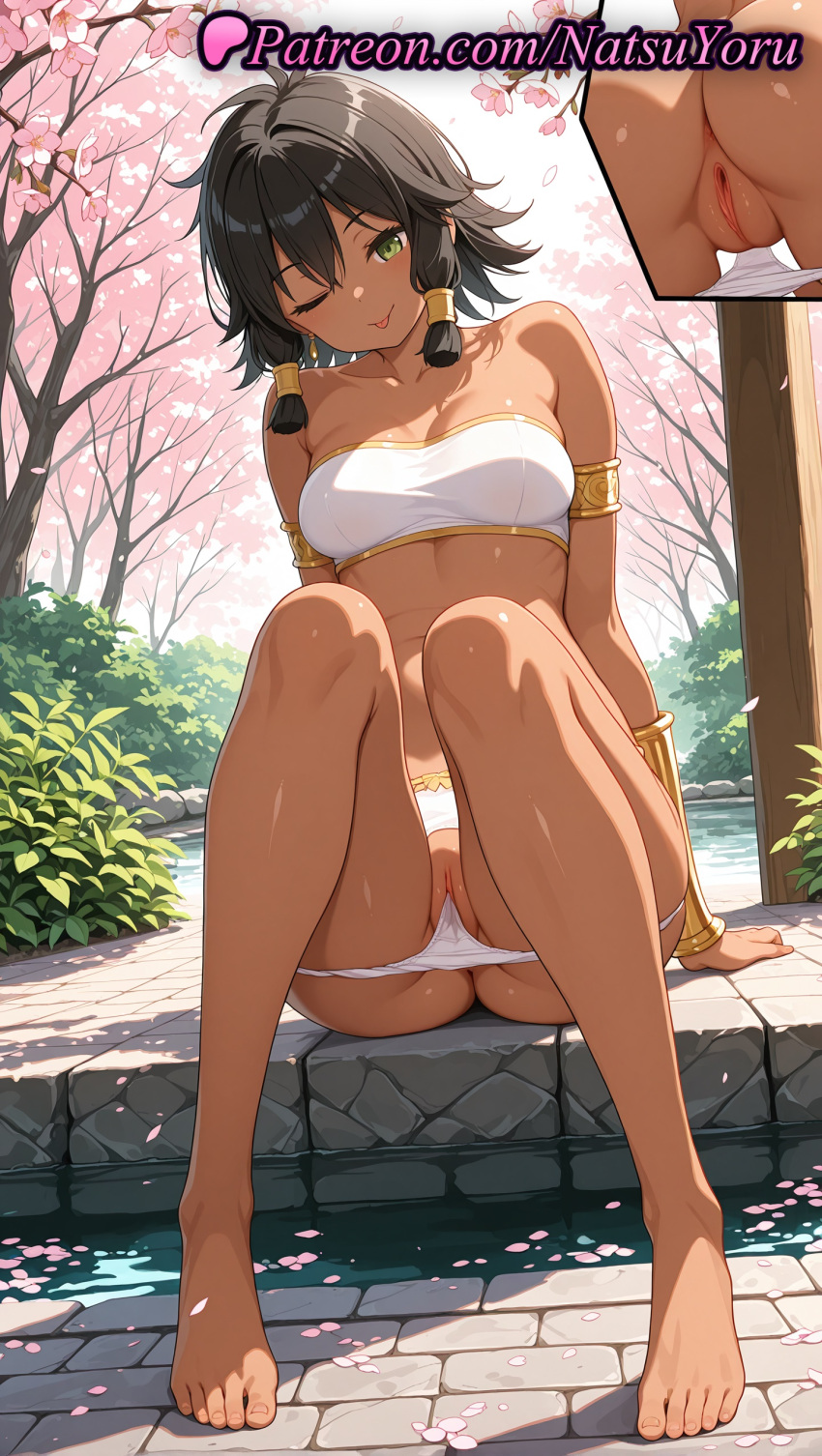 1girl 1girl 1girls 2025 ai ai_assisted ai_generated anime anime_style anus anus arm_support armband armlet asian ass ass bandeau bare_shoulders barefoot big_breasts bikini black_hair blush bracelet braid breasts bush bust cherry_blossoms cleavage cleft_of_venus closed_mouth collarbone dark-skinned_female dark_skin day dungeon_ni_deai_wo_motomeru_no_wa_machigatteiru_darou_ka feet female_focus female_only foot_fetish full_body green_eyes hair_between_eyes hair_tubes hentai high_quality high_res high_res high_resolution jewelry juicy_butt knees_together_feet_apart knees_up labia labia_majora legs looking_at_viewer medium_breasts multiple_views natsuyoru navel non-asian one_eye_closed outside panties panties_down panty_pull patreon petals pool pussy pussy short_hair sidelocks sitting smile solo_female stable_diffusion strapless strapless_bikini thighs tiona_hiryute toenails toes tongue tongue_out tree tube_top uncensored underwear voluptuous voluptuous_female water white_bra white_panties