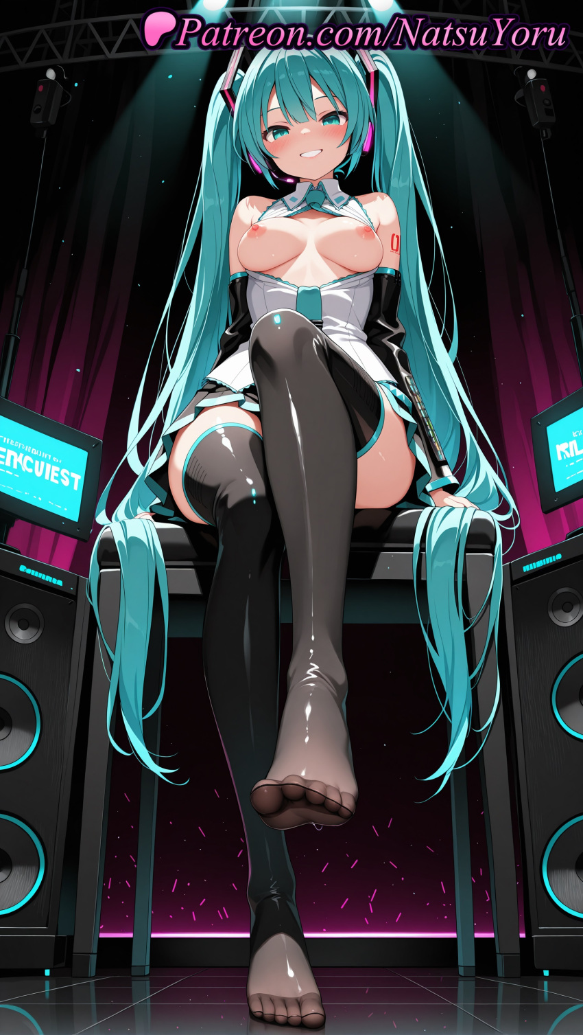 1girl 1girl 1girls 2025 ai ai_assisted ai_generated anime anime_style aqua_eyes aqua_hair aqua_nails aqua_necktie bangs bare_shoulders big_breasts black_legwear black_skirt black_sleeves black_thighhighs blouse blush boots breasts breasts_apart breasts_out bust clothing collared_shirt concert crossed_legs detached_sleeves feet female_focus female_only foot_fetish foot_focus foreshortening from_below full_body glowstick grey_shirt grin hair_ornament headset hentai high_quality high_res high_res high_resolution knee_up legs legwear long_hair long_sleeves looking_at_viewer medium_breasts microphone miku_hatsune miniskirt monitor nail_polish natsuyoru neck_tie nipples nipples_outside no_bra no_shoes non-asian number_tattoo open_clothes open_shirt panties patreon pleated_skirt presenting_foot screen see-through shiny_clothes shirt sitting skirt sleeveless sleeveless_shirt smile soles solo_female speaker spotlight stable_diffusion stage stage_lights stockings tattoo teasing thigh_high_boots thighs tie toenails toes twin_tails uncensored_nipples very_long_hair vocaloid voluptuous voluptuous_female white_shirt