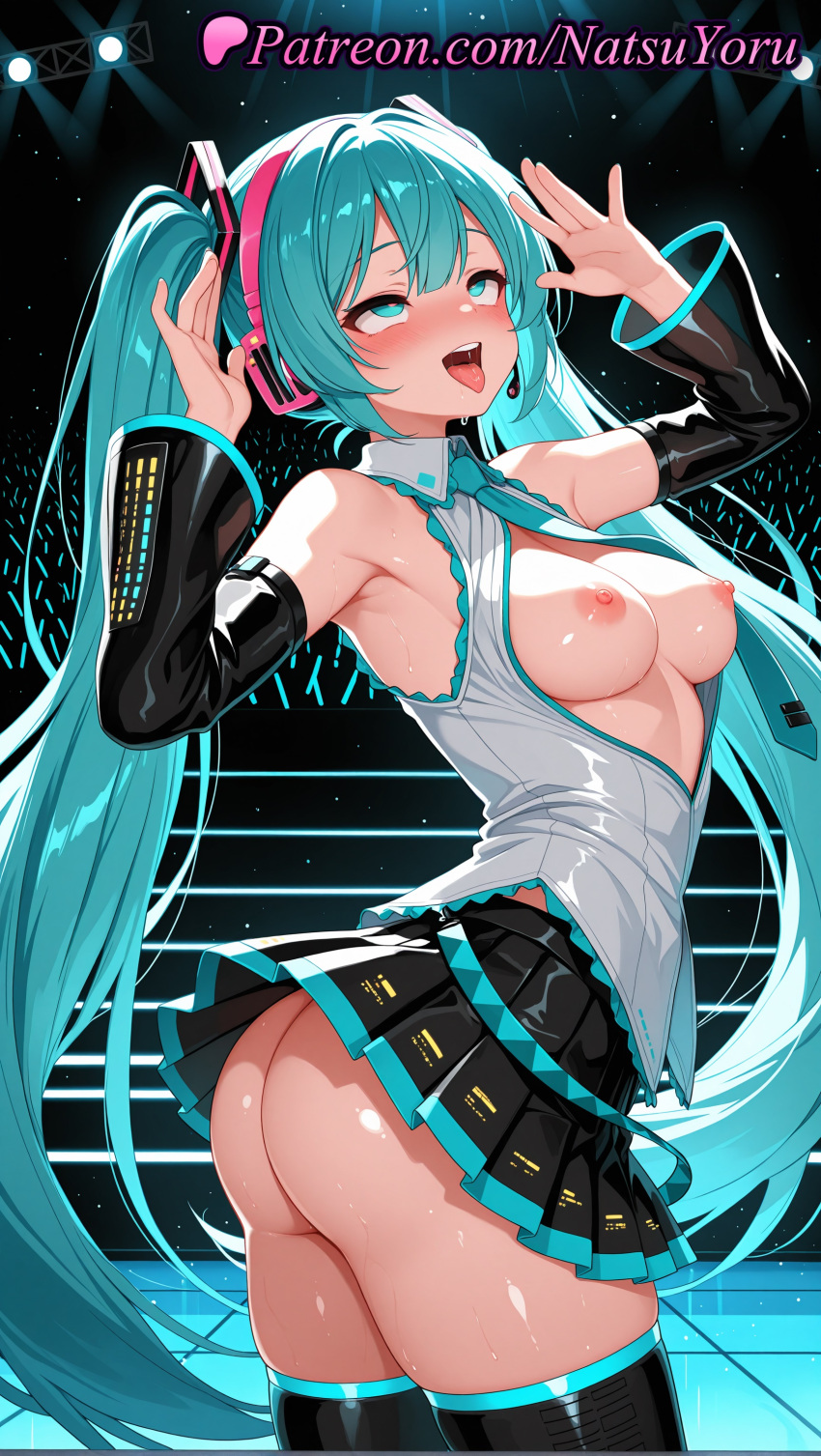 1girl 1girl 1girls 2025 ahegao ai ai_assisted ai_generated anime anime_style aqua_eyes aqua_hair aqua_necktie armpit armpits arms_up ass ass audience bangs bare_shoulders big_breasts black_legwear black_skirt black_sleeves black_thighhighs blouse blue_eyes blush breasts breasts_out breasts_outside bunny_pose bust collared_shirt concert cowboy_shot detached_sleeves female_focus female_only from_side glowstick grey_shirt hands_up headphones headset heart heart-shaped_pupils hentai high_quality high_res high_res high_resolution juicy_butt long_hair long_sleeves looking_at_viewer medium_breasts microphone microskirt miku_hatsune miniskirt natsuyoru neck_tie nipples nipples_outside no_bra no_panties open_clothes open_mouth open_shirt patreon pleated_skirt rolling_eyes shiny shiny_skin shirt skirt sleeveless sleeveless_shirt smile solo_female stable_diffusion stage standing stockings sweat symbol-shaped_pupils thigh_high_boots thighs tie tongue tongue_out twin_tails twisted_torso uncensored_nipples very_long_hair vocaloid voluptuous voluptuous_female