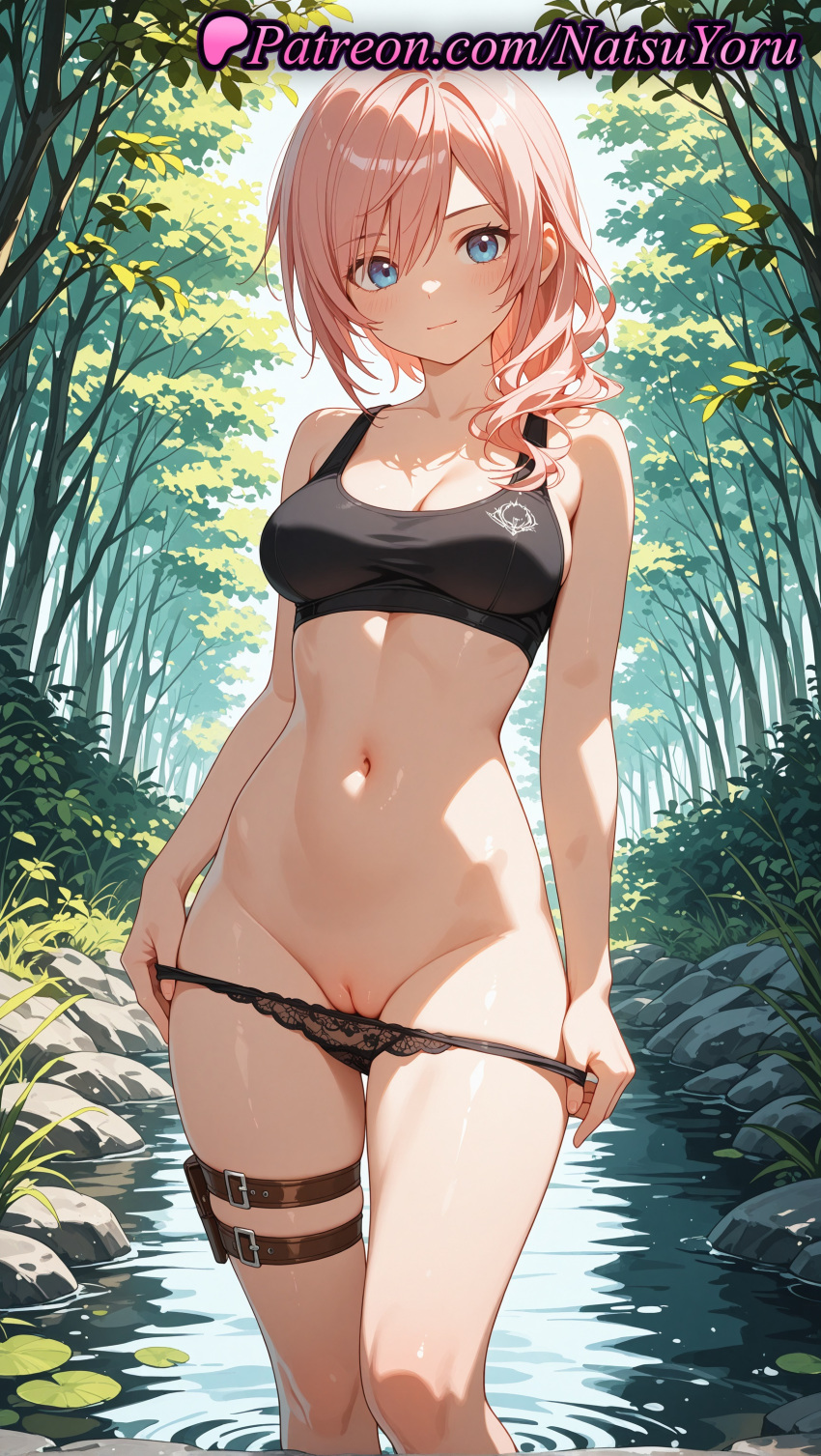 1girl 1girls 2025 ai ai_assisted ai_generated anime anime_style bangs bare_arms bare_shoulders big_breasts black_bra black_panties black_sports_bra blue_eyes blush bra breasts bust cleavage cleft_of_venus closed_mouth collarbone day eclair_farron feet_out_of_frame female_focus female_only final_fantasy forest groin hair_over_shoulder hentai high_quality high_res high_res high_resolution lace_trim legs lightning_returns:_final_fantasy_xiii lily_pad long_hair looking_at_viewer medium_breasts medium_hair natsuyoru nature navel outside paipan panties panties panties_down panty_pull patreon pink_hair pond pulled_by_self pussy pussy pussy_peek red_hair ripples river rock smile solo_female sports_bra stable_diffusion standing stomach taut_clothes thigh_strap thighs tree uncensored underwear underwear_only voluptuous voluptuous_female wading water wet