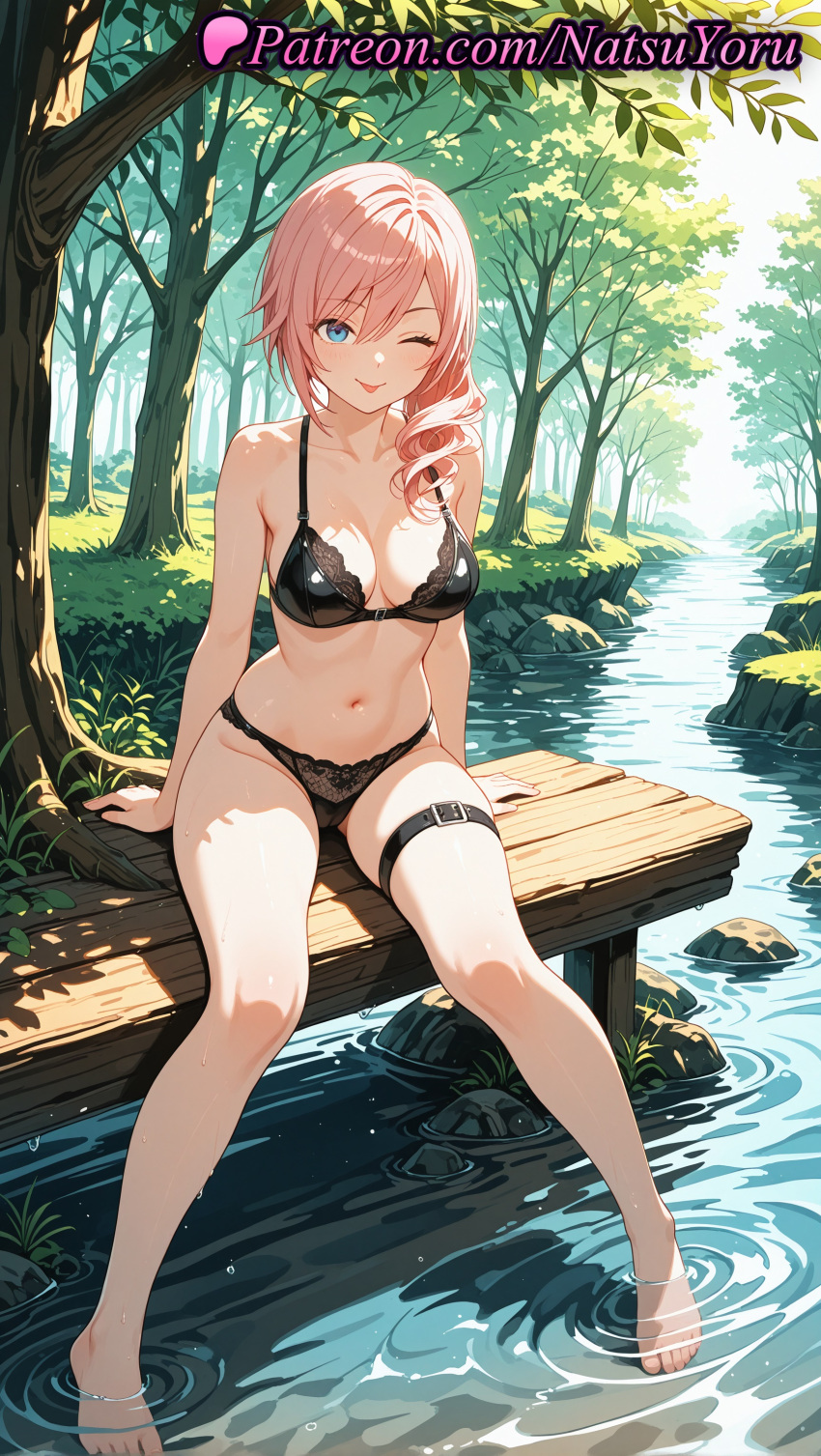 1girl 1girl 1girls 2025 ai ai_assisted ai_generated anime anime_style arm_support asian bangs bare_arms bare_legs bare_shoulders barefoot big_breasts big_breasts bikini black_bikini black_bra black_panties blue_eyes blush bra breasts bust cleavage collarbone day drill_hair eclair_farron feet female_focus female_only final_fantasy foot_fetish forest full_body hair_between_eyes hair_over_shoulder hentai high_quality high_res high_res high_resolution lace-trimmed_bra legs lightning_returns:_final_fantasy_xiii lingerie long_hair looking_at_viewer medium_breasts medium_hair midriff natsuyoru nature navel one_eye_closed outside panties panties patreon pier pink_hair pond pool ripples river rock sitting skindentation smile soaking_feet solo_female stable_diffusion stomach swimsuit thigh_strap thighs toenail_polish toenails toes tongue tongue_out tree underwear underwear_only voluptuous voluptuous_female water wet