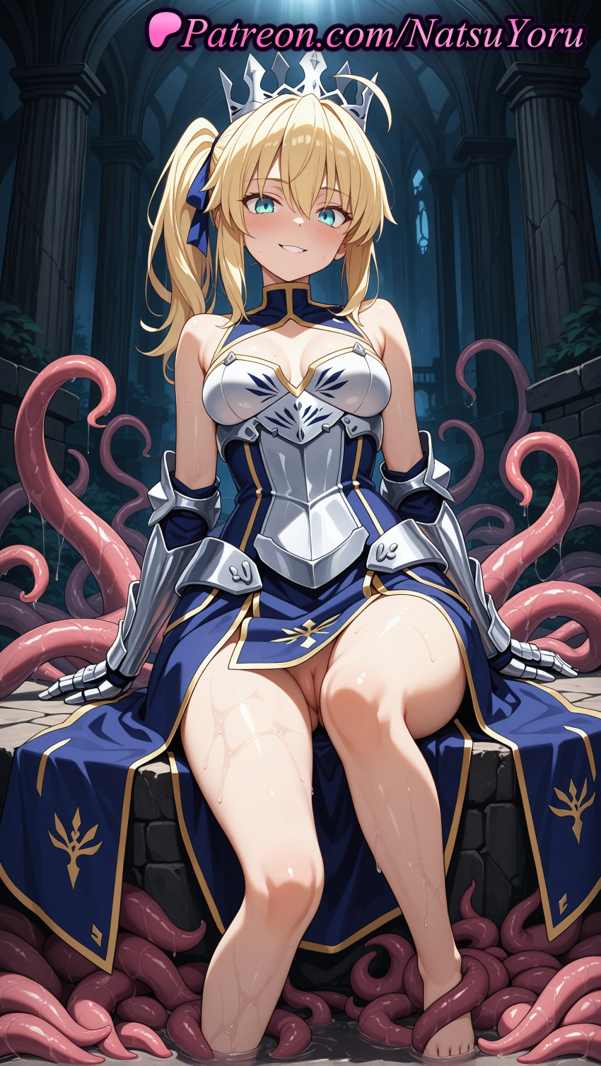 1girl 1girls 2025 ahoge ai ai_assisted ai_generated anime anime_style aqua_eyes armor armored_dress artoria_pendragon artoria_pendragon_(fate) artoria_pendragon_(lancer) artoria_pendragon_(lancer)_(fate) ass_visible_through_thighs bangs bare_legs bare_shoulders barefoot big_breasts blonde_hair blue_dress blue_eyes blue_ribbon blush breastplate breasts bust cleavage cleavage_cutout cleft_of_venus clothing_cutout crown dress fate/grand_order fate_(series) feet female_focus female_only foot_fetish gauntlets green_eyes grin hair_between_eyes hair_ribbon hentai high_quality high_res high_resolution legs long_hair looking_at_viewer medium_breasts natsuyoru no_panties patreon pillar ponytail pussy ribbon side_ponytail sidelocks sitting sleeveless smile soaking_feet solo_female stable_diffusion tentacle thighs tiara toes uncensored voluptuous voluptuous_female water wet