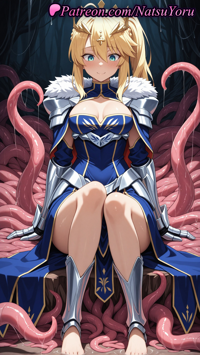 1girl 1girls 2025 ahoge ai ai_assisted ai_generated anime anime_style armor armored_dress artoria_pendragon artoria_pendragon_(fate) artoria_pendragon_(lancer) artoria_pendragon_(lancer)_(fate) bangs barefoot big_breasts blonde_hair blue_dress blue_eyes blush braid breasts bust cape cleavage cleavage_cutout closed_mouth clothing_cutout cosplay crown dress fate/grand_order fate_(series) feet female_focus female_only foot_fetish french_braid full_body fur_trim gauntlets green_eyes hair_between_eyes hentai high_quality high_res high_resolution legs long_hair looking_at_viewer looking_down natsuyoru patreon ponytail side_ponytail sidelocks sitting sleeveless sleeveless_turtleneck smile solo_female stable_diffusion tentacle tentacle_pit thighs toenail_polish toenails toes turtleneck voluptuous voluptuous_female