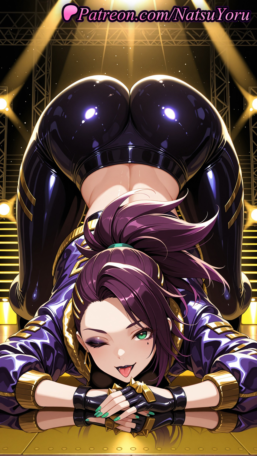 1girl 1girl 1girls 2025 ai ai_assisted ai_generated akali all_fours anime anime_style ass ass big_breasts black_gloves black_pants breasts bust clothing crop_top cropped_jacket eyeshadow female_focus female_only fingerless_gloves gloves green_eyes green_nails hentai high_quality high_res high_res high_resolution idol jack-o'_challenge jacket jewelry juicy_butt k/da_(league_of_legends) k/da_akali k/da_all_out_akali k/da_all_out_series k/da_series latex league_of_legends league_of_legends:_wild_rift lipstick long_hair long_nails looking_at_viewer makeup mole mole_under_eye multicolored_hair nail_polish natsuyoru official_alternate_costume one_eye_closed open_mouth pants patreon ponytail purple_eyeshadow purple_hair purple_jacket riot_games shiny shiny_clothes shiny_hair shiny_skin smile solo_female spotlight stable_diffusion stage stage_lights teeth tight tight_clothes tight_pants tongue tongue_out top-down_bottom-up voluptuous voluptuous_female