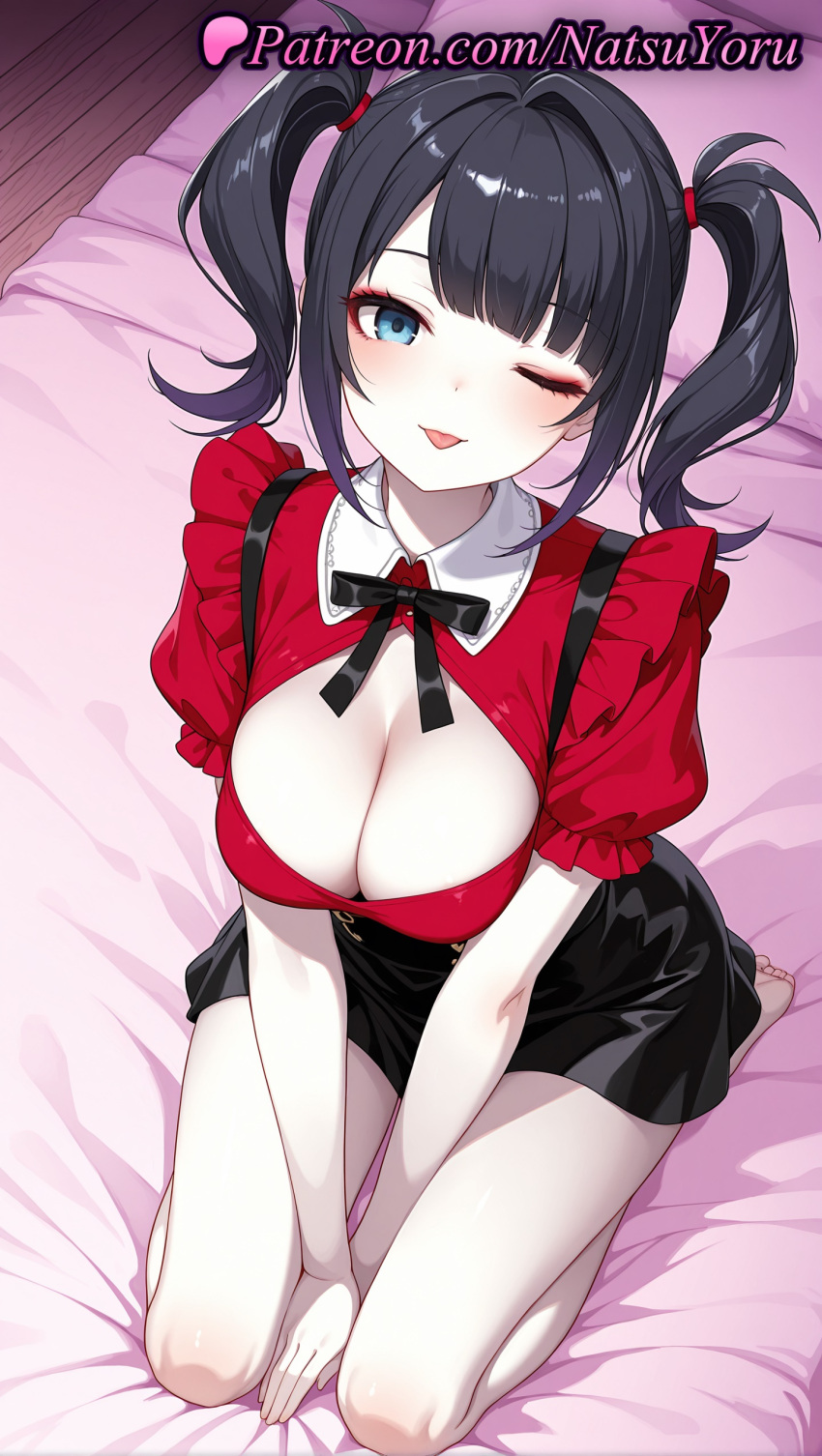 1girl 1girl 1girls 2025 ai ai_assisted ai_generated ame-chan anime anime_style asian bangs bare_legs barefoot bed between_legs big_breasts big_breasts black_hair black_ribbon black_skirt blouse blue_eyes blunt_bangs blush bow breasts bust cleavage cleavage_cutout closed_mouth clothing clothing_cutout collared_shirt eyeshadow feet female_focus female_only foot_fetish frilled_sleeves frills from_above hair_tie hand_between_legs hentai high_quality high_res high_res high_resolution indoors jirai_kei kneel koikatsu looking_at_viewer makeup medium_hair miniskirt natsuyoru neck_ribbon needy_girl_overdose needy_streamer_overload on_bed one_eye_closed pale_skin patreon pillow puffy_short_sleeves puffy_sleeves red_shirt ribbon seiza shirt short_sleeves sidelocks sitting skirt smile soles solo_female stable_diffusion suspender_skirt suspenders thighs tied_hair tongue tongue_out twin_tails v_arms voluptuous voluptuous_female wooden_floor