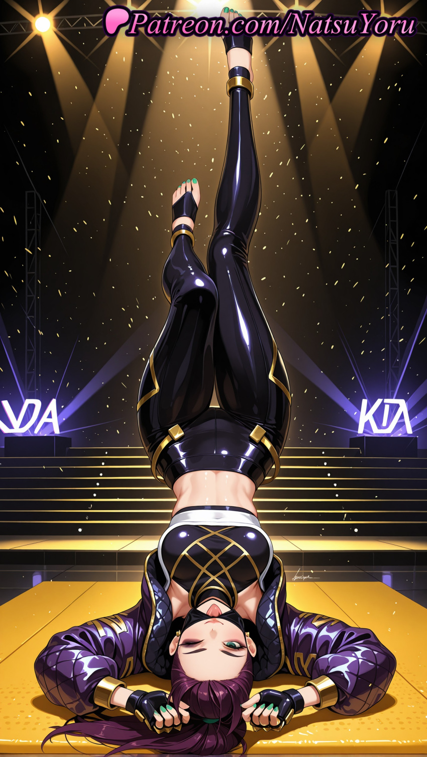 1girl 1girl 1girls 2025 abs ai ai_assisted ai_generated akali anime anime_style arms_up artist_name barefoot big_breasts big_breasts black_gloves black_pants blue_eyes bracelet breasts bust crop_top cropped_jacket curvy curvy_body curvy_female eyeshadow feet female_focus female_only fingerless_gloves foot_fetish full_body gloves green_eyes green_nails hentai high_quality high_res high_res high_resolution idol jacket jewelry k/da_(league_of_legends) k/da_akali k/da_all_out_akali k/da_all_out_series k/da_series league_of_legends league_of_legends:_wild_rift leggings lipstick long_hair long_sleeves looking_at_viewer lying makeup mask medium_breasts midriff mouth_mask nail_polish natsuyoru navel non-asian official_alternate_costume on_back one_eye_closed open_clothes open_jacket open_mouth pants patreon ponytail purple_hair purple_jacket riot_games shiny shiny_clothes shirt solo_female spotlight stable_diffusion stage stage_lights stirrup_legwear tight_clothes tight_pants toeless_legwear toenail_polish toenails toes toned upside-down voluptuous voluptuous_female yoga_pants