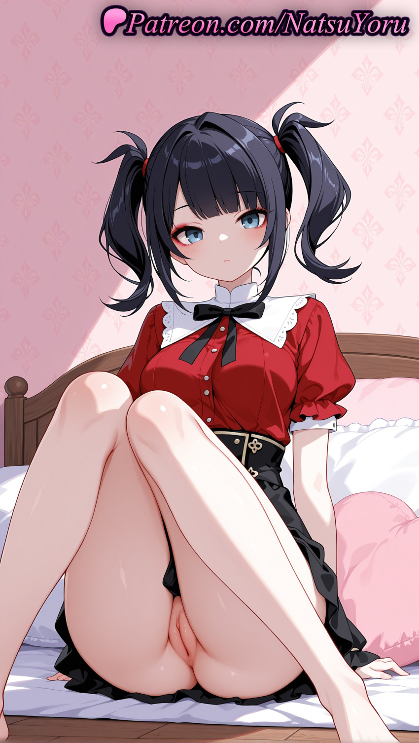 1girl 1girl 1girls 2025 ai ai_assisted ai_generated ame-chan anime anime_style anus anus arm_support asian ass bangs bare_legs barefoot bed bedroom big_breasts black_bow black_bowtie black_hair black_ribbon black_skirt blue_eyes blunt_bangs blush bow bowtie breasts bust buttons cleft_of_venus closed_mouth collar expressionless feet feet_out_of_frame female_focus female_only foot_fetish foot_out_of_frame frilled_sleeves frills heart heart-shaped_pillow hentai high-waist_skirt high_quality high_res high_res high_resolution indoors jirai_kei juicy_butt knees_together_feet_apart knees_up koikatsu legs looking_at_viewer medium_breasts medium_hair miniskirt nail_polish natsuyoru neck_ribbon needy_girl_overdose needy_streamer_overload no_panties nopan on_bed paipan pale_skin patreon pillow puffy_short_sleeves puffy_sleeves pussy pussy red_shirt ribbon shirt shirt_tucked_in short_sleeves sidelocks sitting skirt solo_female stable_diffusion thighs tied_hair toenail_polish toenails toes twin_tails uncensored voluptuous voluptuous_female wallpaper_(object) wooden_floor
