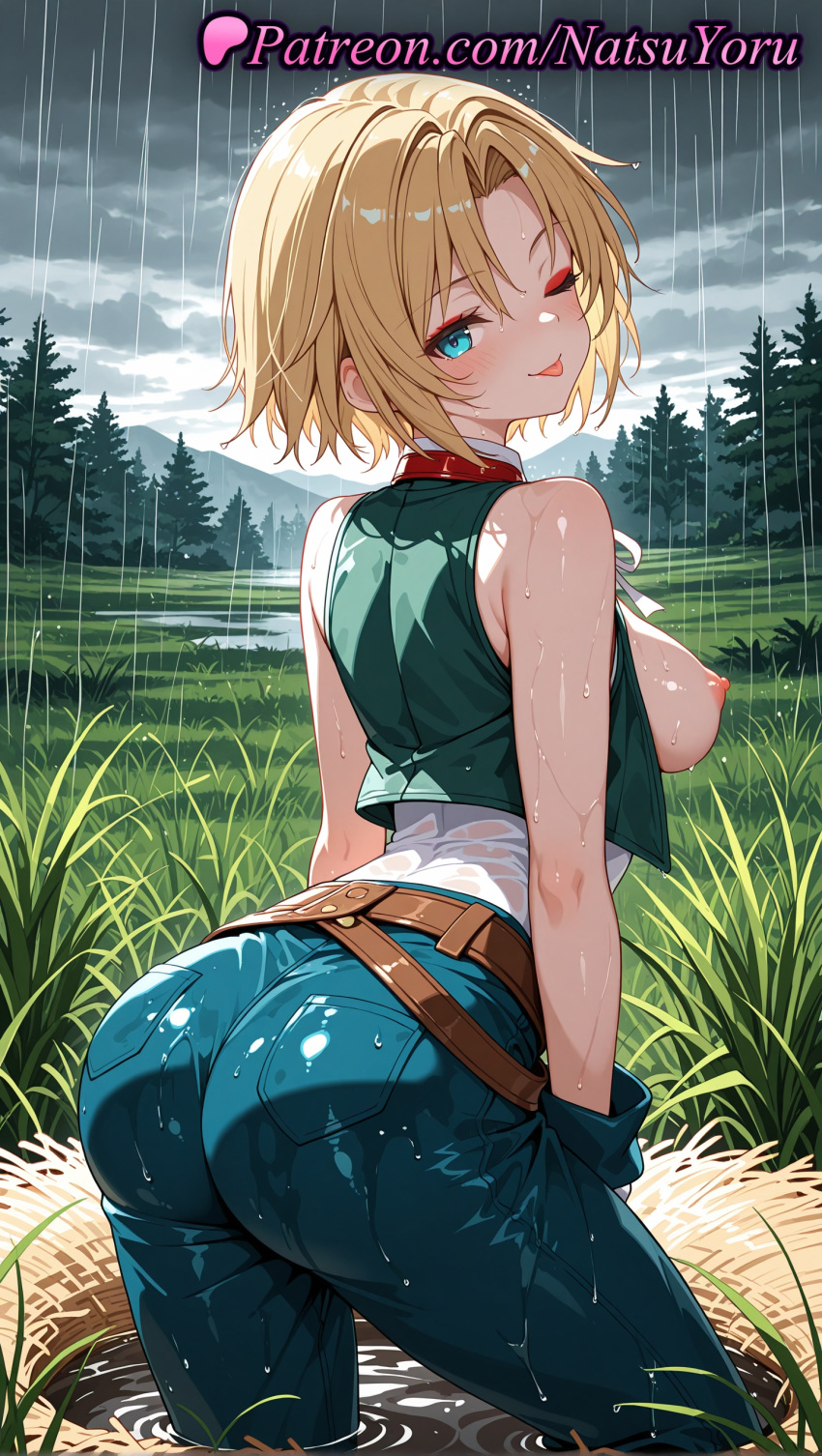 1girl 1girl 1girls 2025 ai ai_assisted ai_generated anime anime_style ass ass bangs bare_arms bare_shoulders belt big_breasts big_breasts blonde_hair blue_eyes blue_pants blush breasts breasts_out brown_belt bust clothing cloud cloudy_sky denim female_focus female_only final_fantasy final_fantasy_ix from_behind gloves grass green_vest hentai high_quality high_res high_res high_resolution jeans juicy_butt looking_at_viewer looking_back medium_breasts natsuyoru nipples nipples_outside no_bra non-asian one_eye_closed open_clothes open_vest outside pants pantylines parted_bangs patreon rain shirt short_hair sky sleeveless sleeveless_shirt smile solo_female stable_diffusion tongue tongue_out tree uncensored_nipples vest voluptuous voluptuous_female wading water wet wet_clothes wet_hair wet_shirt white_shirt zidane_tribal